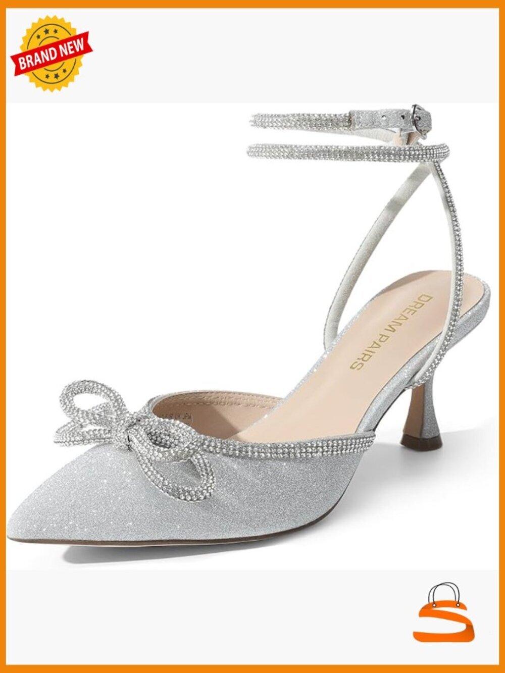 Kitten Heels Rhinestone Bow Ankle Strap Stiletto Pointed Toe Pumps Wedding